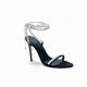 Zena Ziora luxury footwear capsule collection: Lady Antoinette pearl stiletto sandal in black satin. Diagonal front view angle.